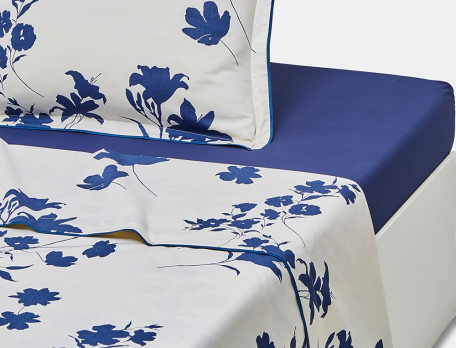 Drap percale imprimé Fleur indigo