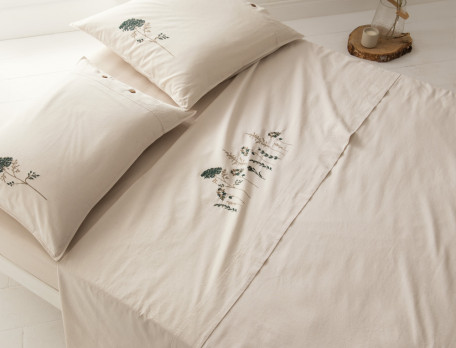 Drap coton bio brodé Herbier