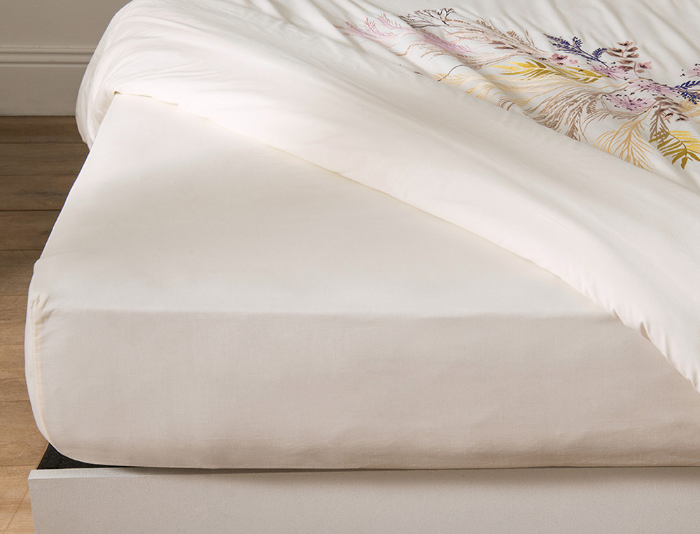 Drap housse percale uni crème Douces graminées