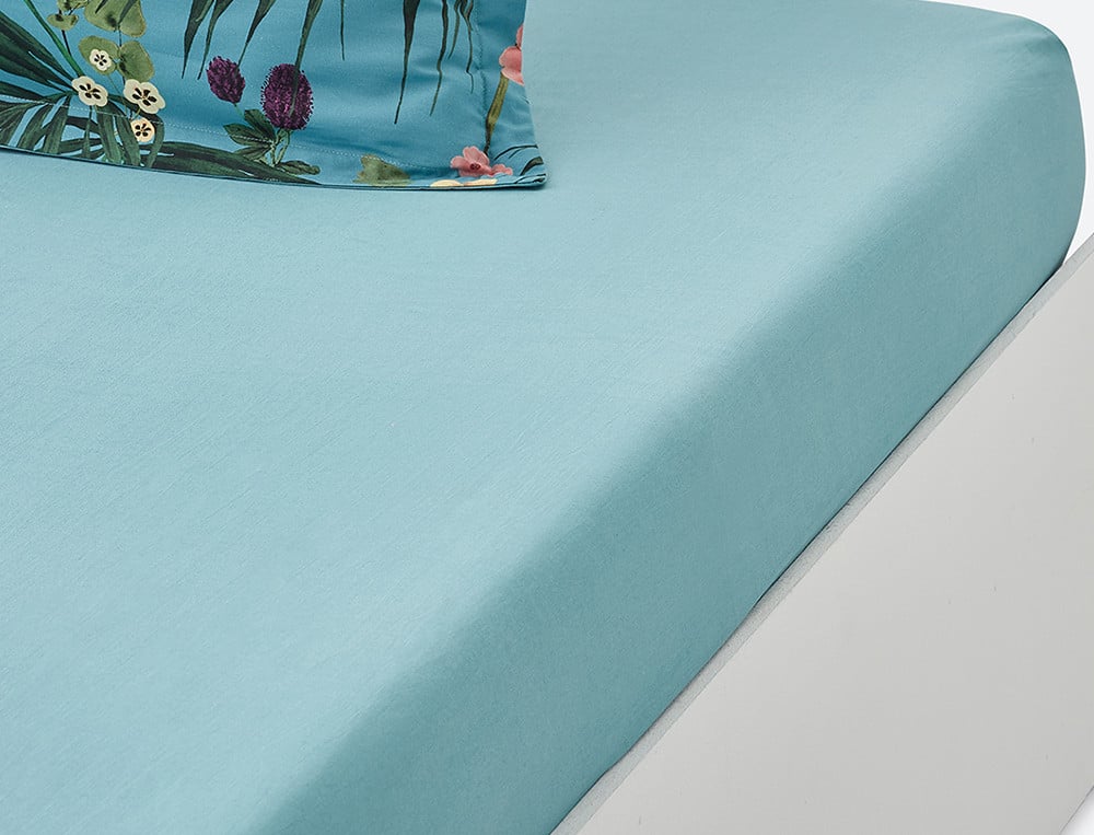 Drap housse percale bleu bonnet 35 cm Éloge végétal