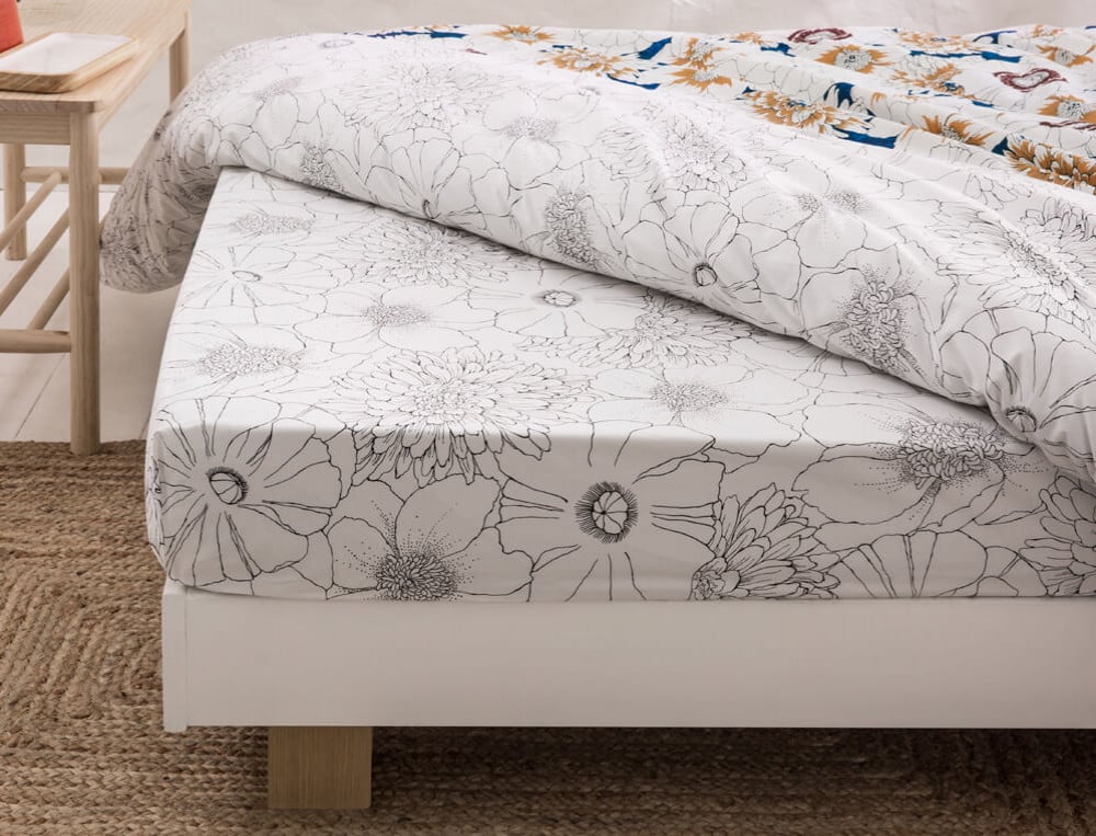 Drap-housse percale imprimé fleuri bicolore Fabuleuses