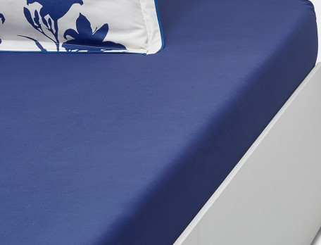 Drap housse percale indigo bonnet 35 cm Fleur indigo