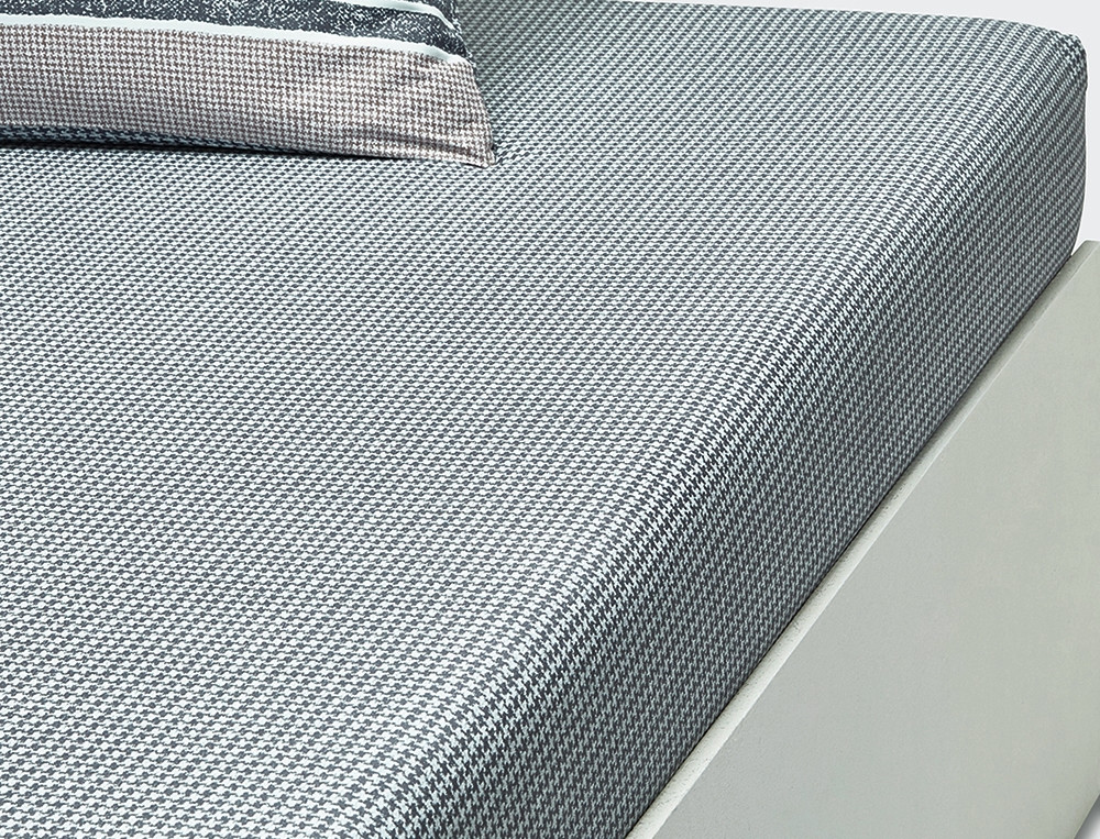 Drap housse percale imprimé pied de poule bonnet 35 cm Fusain