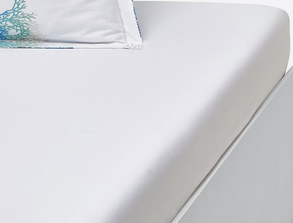 Drap housse percale blanc bonnet 35 cm Mer du Sud