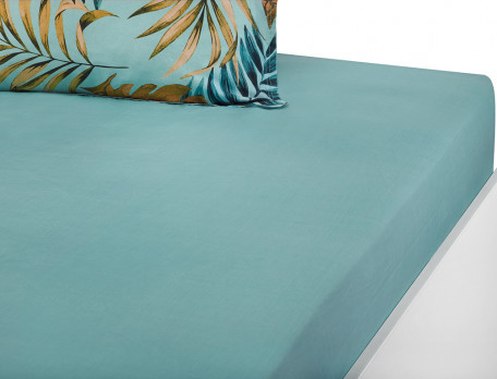 Drap housse satin 100% coton uni bleu lagon Nature tropicale