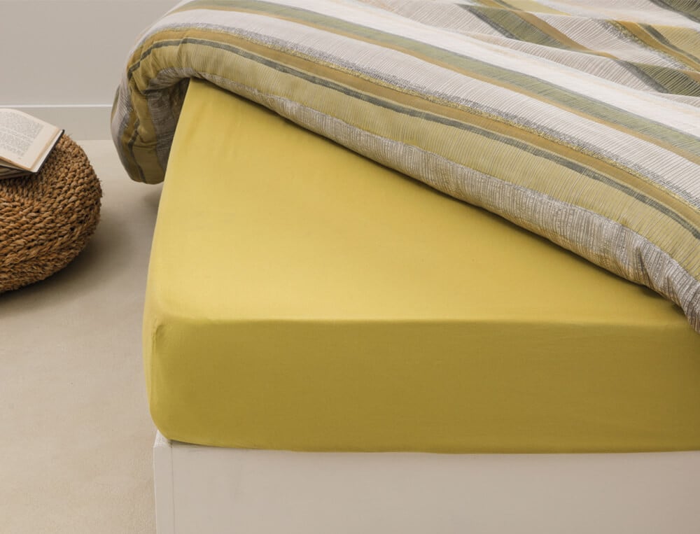 Drap-housse satin uni citron vert Rayures nature