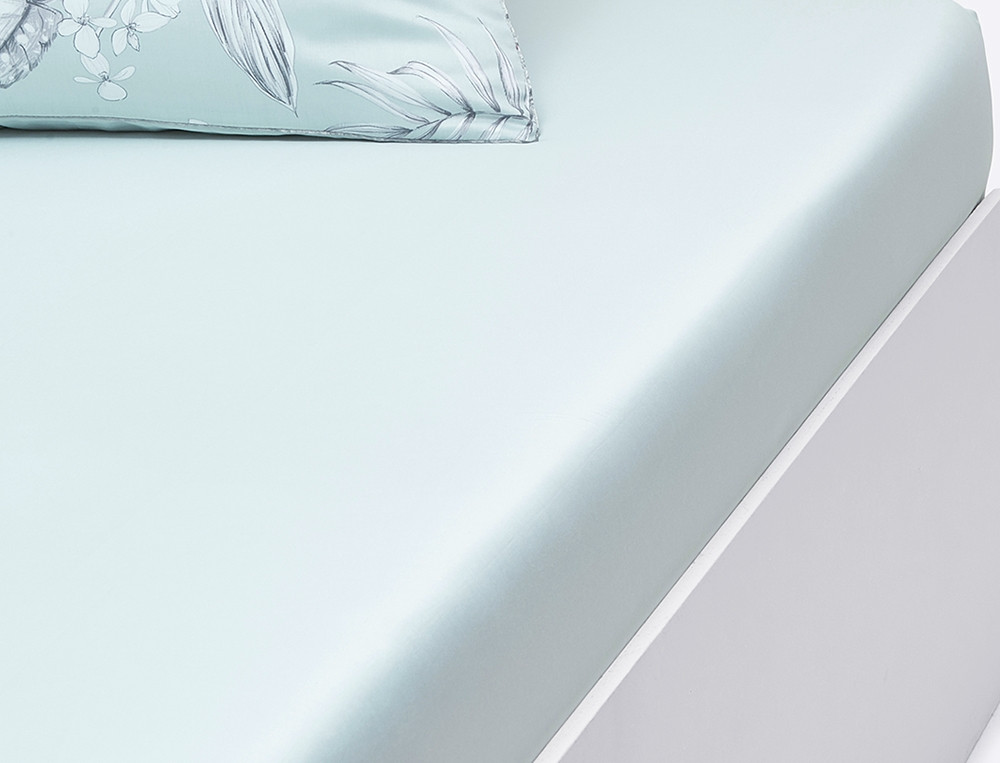 Drap housse satin bleu gris bonnet 35 cm Vallée des eaux claires