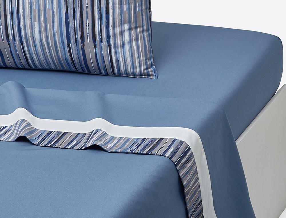 Drap percale bleu rayé Infiniment bleu