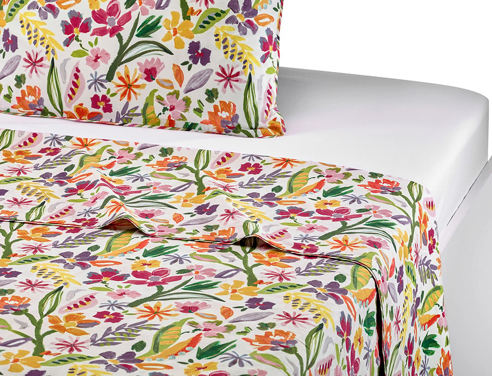 Drap percale imprimé fleuri Jardin d'artiste