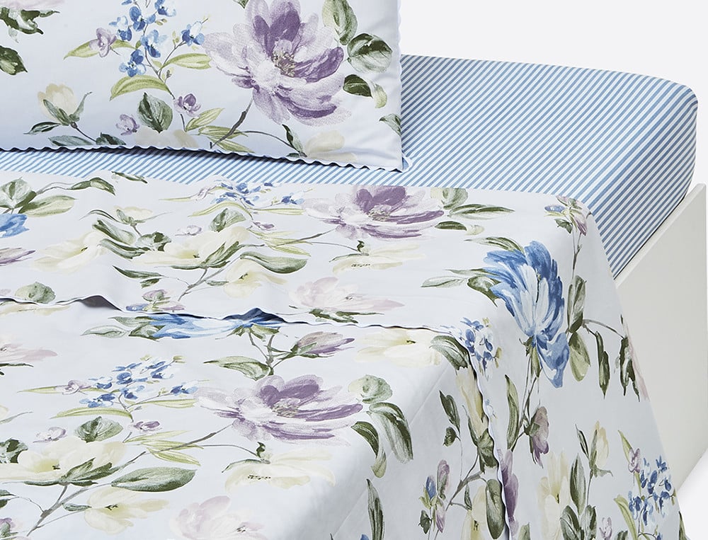 Drap percale imprimé fleuri finition croquet Le jardin de Marie