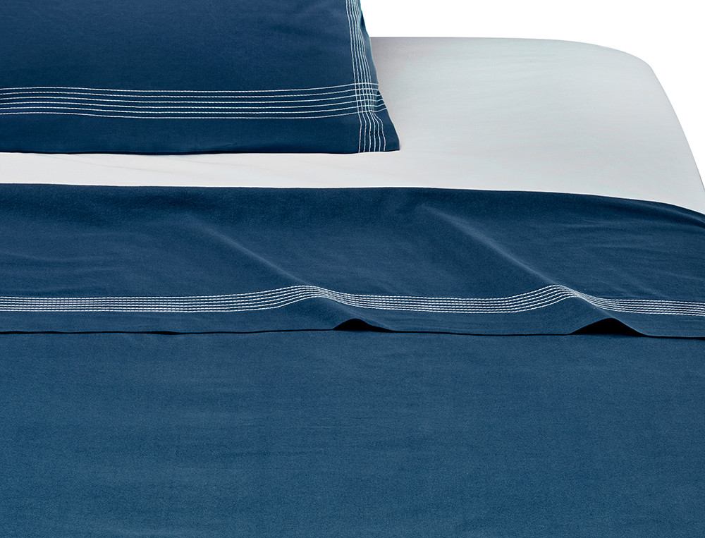 Drap coton lavé finition surpiqûres Pause océane