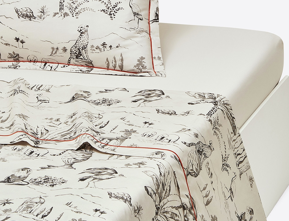 Drap percale sable toile de jouy bourdon Toile d'Ailleurs