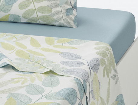 Drap Vert percale imprimé feuillage