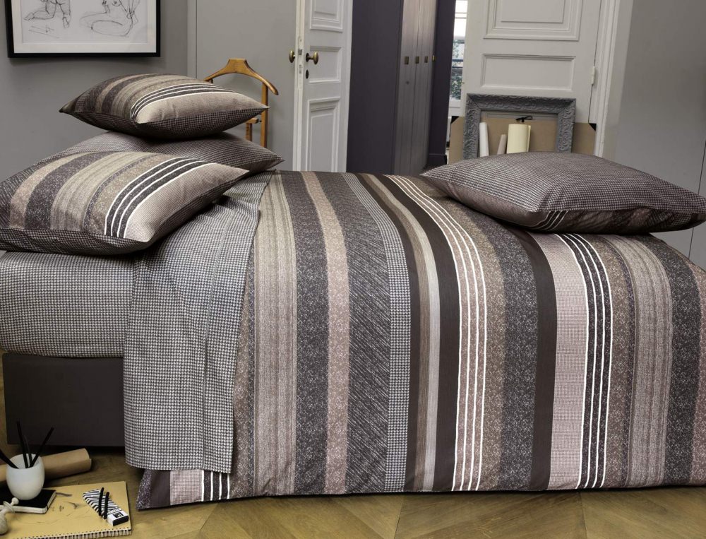 Drap housse percale imprimé pied de poule bonnet 35 cm Fusain