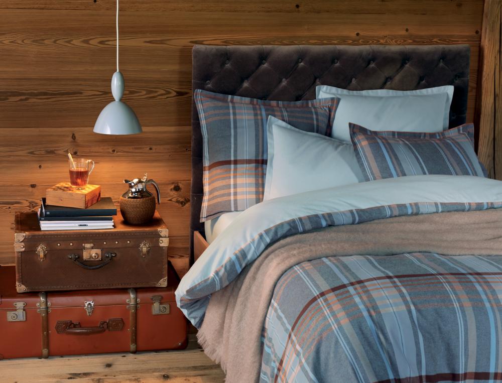 Drap housse flanelle bleu bonnet 35 cm Hiverness