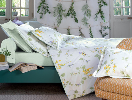 Housse de couette percale réversible imprimée fleurie et petits motifss Chant d\'été