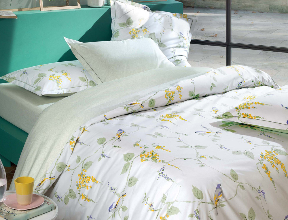 Housse de couette percale réversible imprimée fleurie et petits motifss Chant d'été