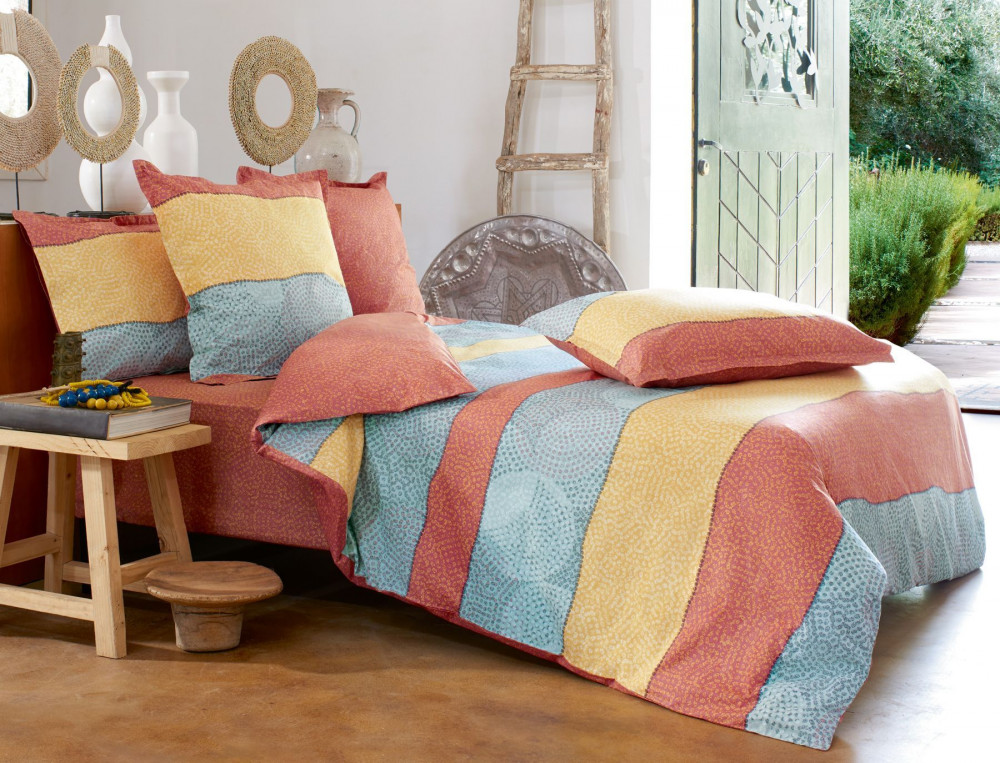 Housse de couette percale imprimée mutlicolore et terre cuite Couleurs Sahara