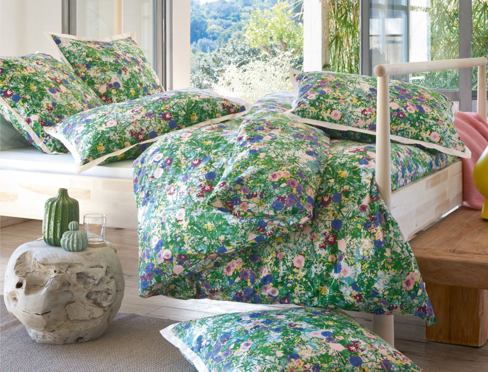 Housse de couette percale imprimé fleuri Forêt d'émeraude