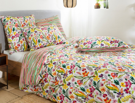 Housse de couette percale imprimé fleuri et rayé Jardin d\'artiste