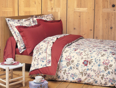 Housse de couette percale 1 face imprimé fleuri et 1 face petits pois Julia