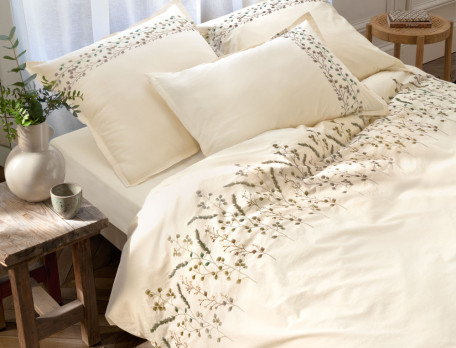 Housse de couette percale lavée 100% coton brodée Mascarpone