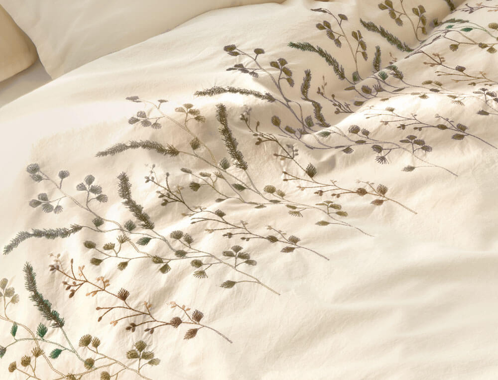 Housse de couette percale lavée 100% coton brodée Mascarpone