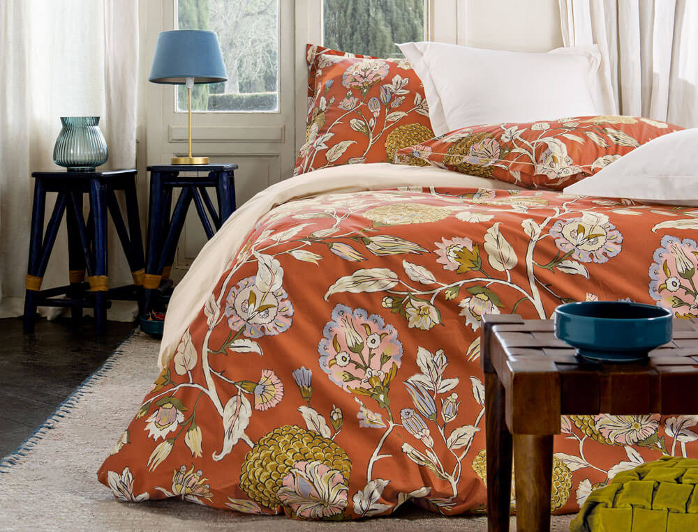 Housse de couette percale coton imprimé floral Parade en fleurs