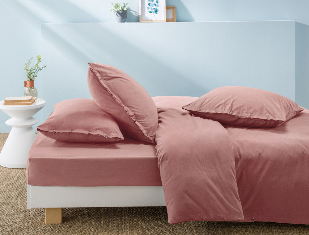 Housse de couette finition pressions Percale lavée