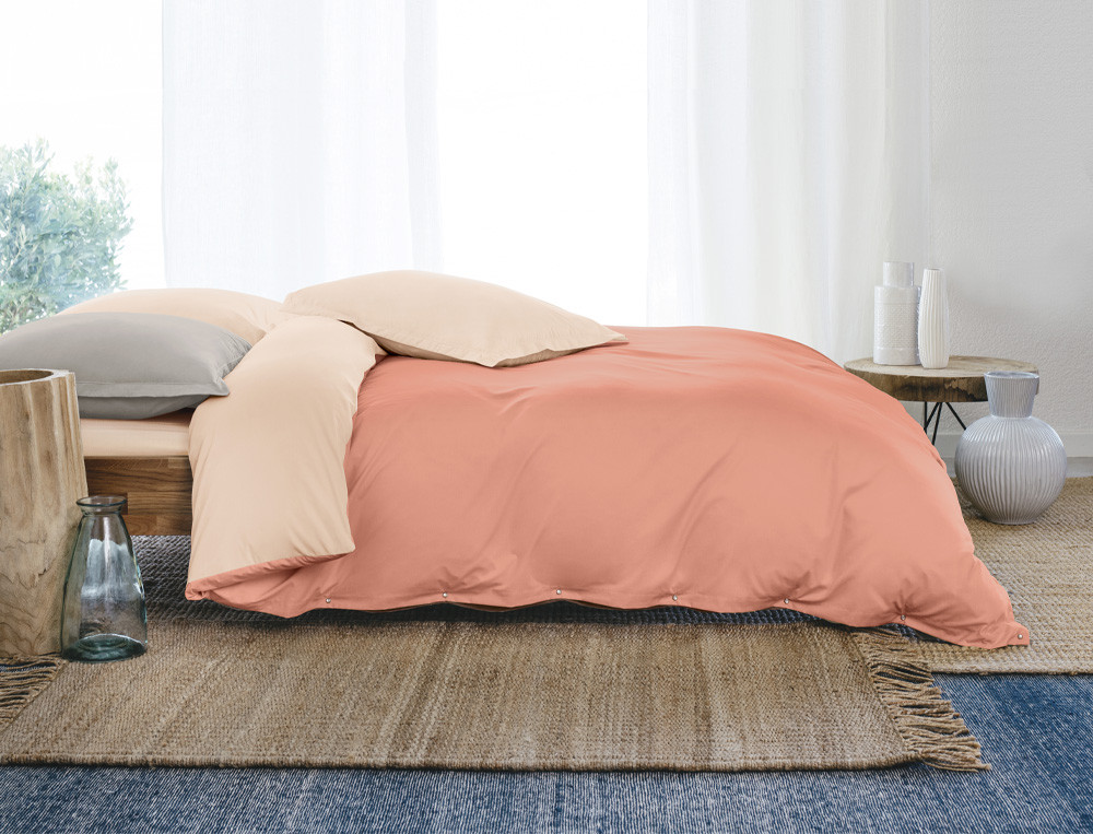 Housse de couette bicolore 100% coton, tissage serré, 60 fils/cm2 Pressionnata