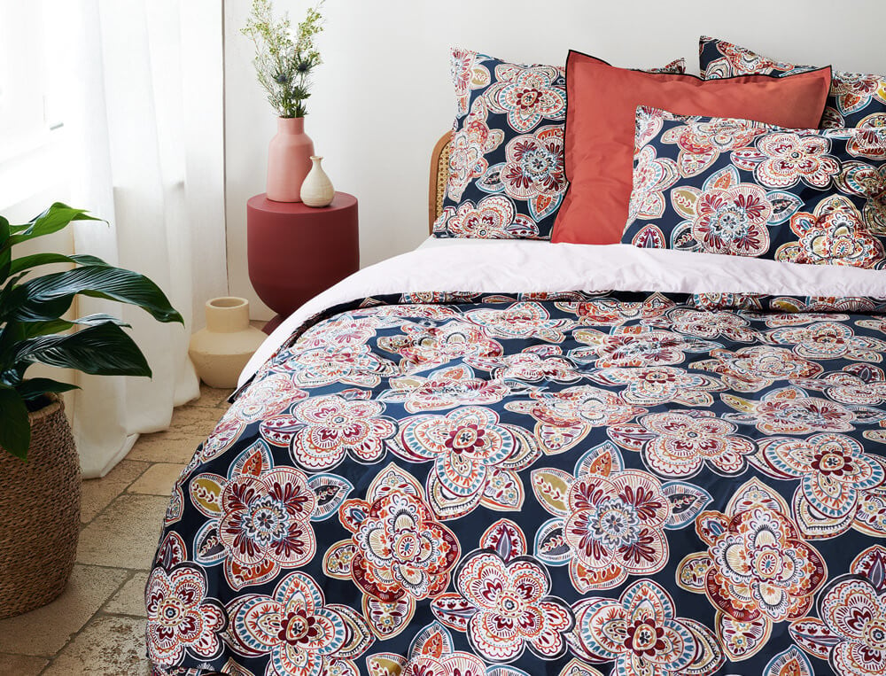 Housse de couette percale imprimée fleurie Vallauris