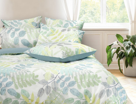 Housse de couette percale imprimée Vert feuillage