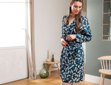 Kimono femme Imprimé végétal bleu Féérique