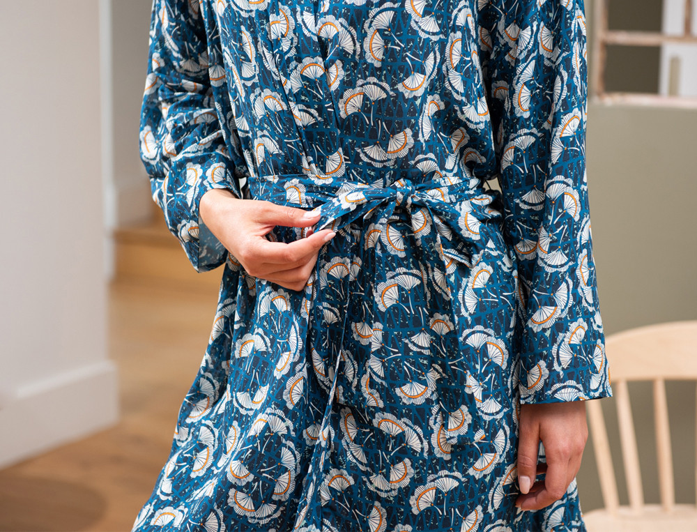 Kimono femme Imprimé végétal bleu Féérique