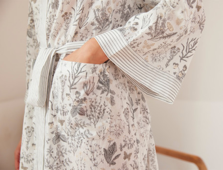 PrinStory Robe De Chambre Kimono Femme - Peignoir Long Doux à Manches 3/4 Confortable