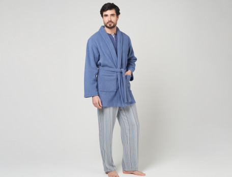 Kimono homme court polaire coloris bleu chiné Milleraies