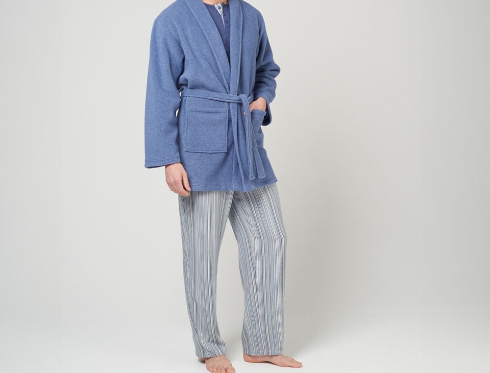 Kimono homme court polaire coloris bleu chiné Milleraies