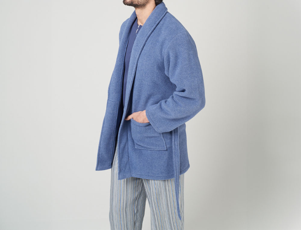 Kimono homme court polaire coloris bleu chiné Milleraies