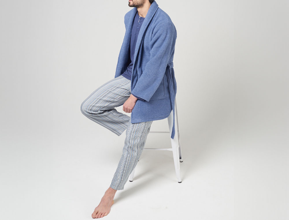 Kimono homme court polaire coloris bleu chiné Milleraies