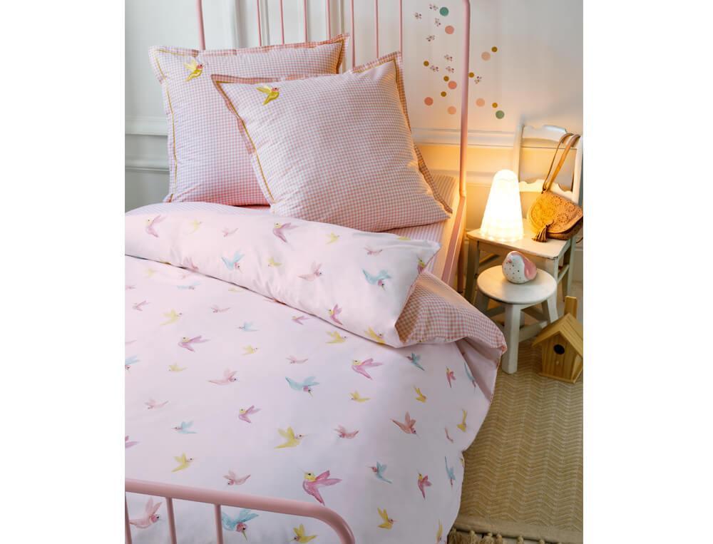 Kinder Bettwäsche Kolibri-Motiv rosa und weiß-rosa Kleiner Kolibri