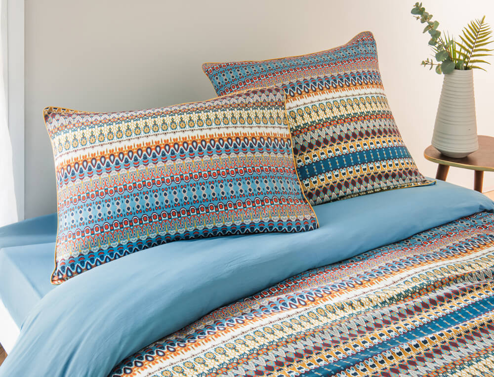Gewaschene-Baumwolle-Kissenbezug mit geometrischen Motiven Provenzalische Träume