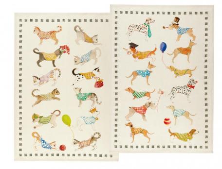 Gläsertücher Hund und Katz Leinen Linvosges