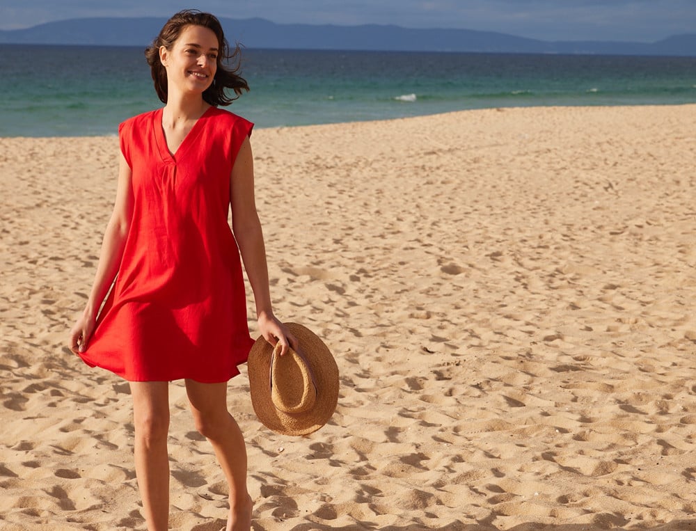 Leinenkleid rot Sanddüne