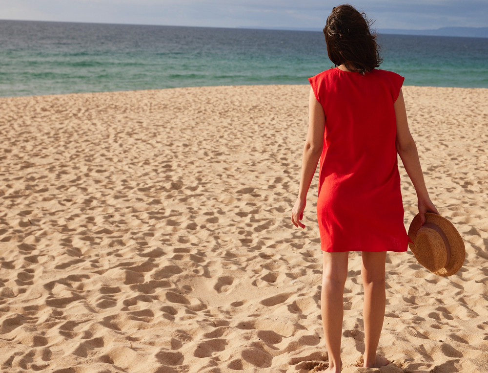 Leinenkleid rot Sanddüne
