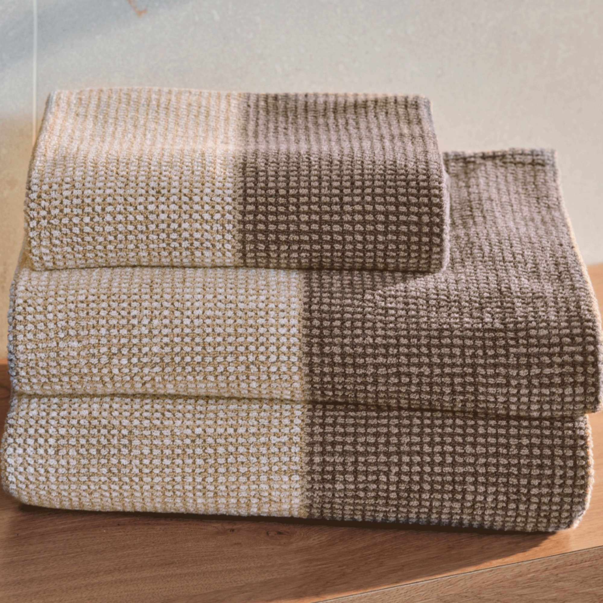 Serviette de bain, drap de bain et 2 gants jacquard En duo