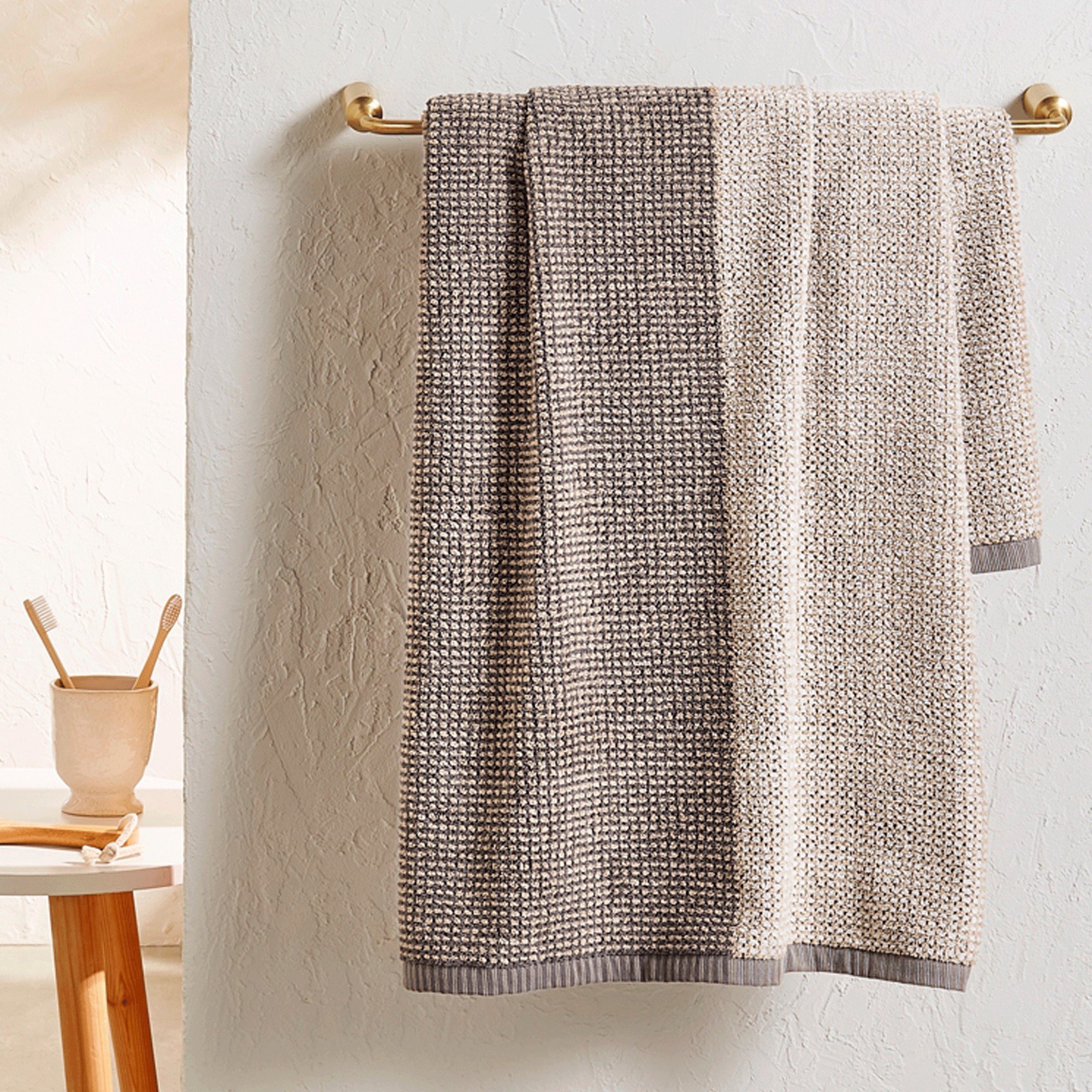 Serviette de bain, drap de bain et 2 gants jacquard En duo