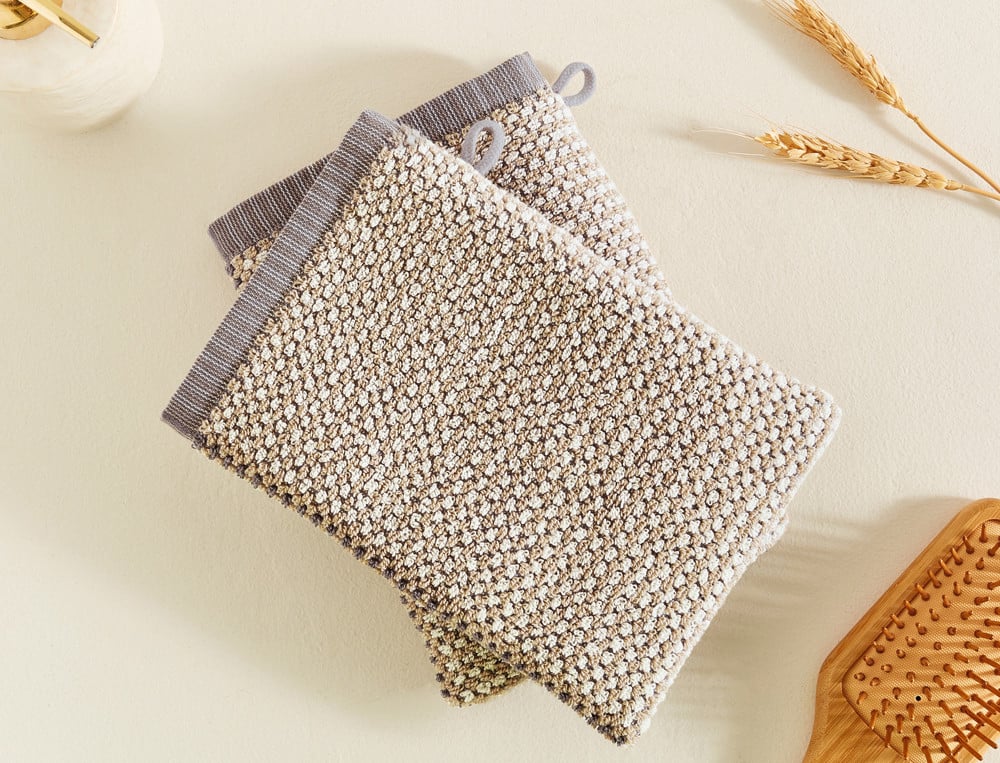 Serviette de bain, drap de bain et 2 gants jacquard En duo