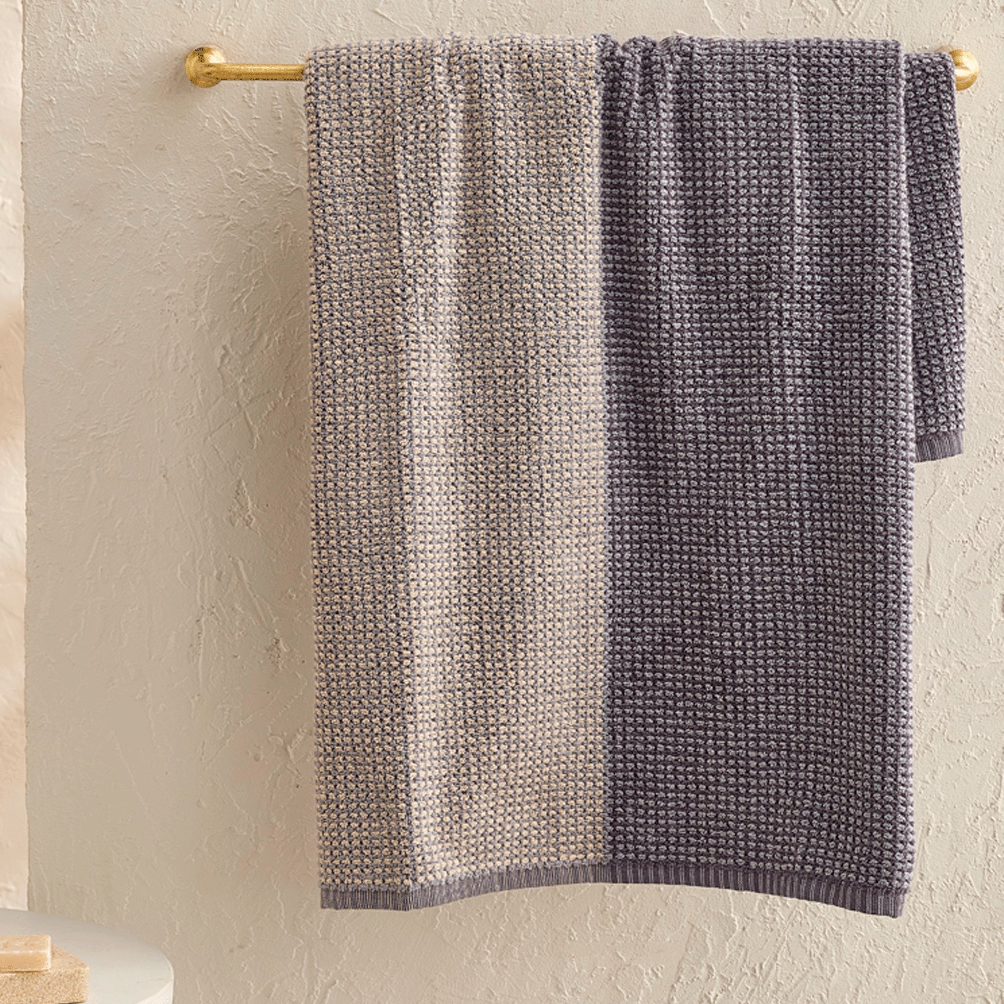 Serviette de bain, drap de bain et 2 gants jacquard En duo