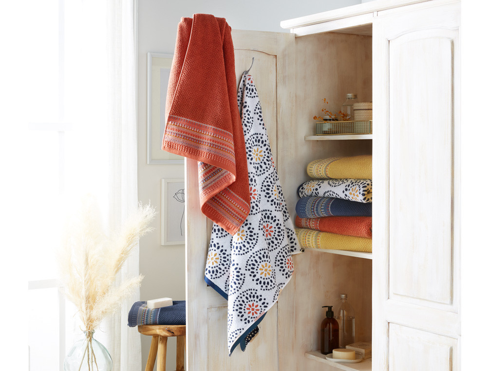 Drap de bain large liteau fantaisie 100% coton 550g/m2 Vallauris
