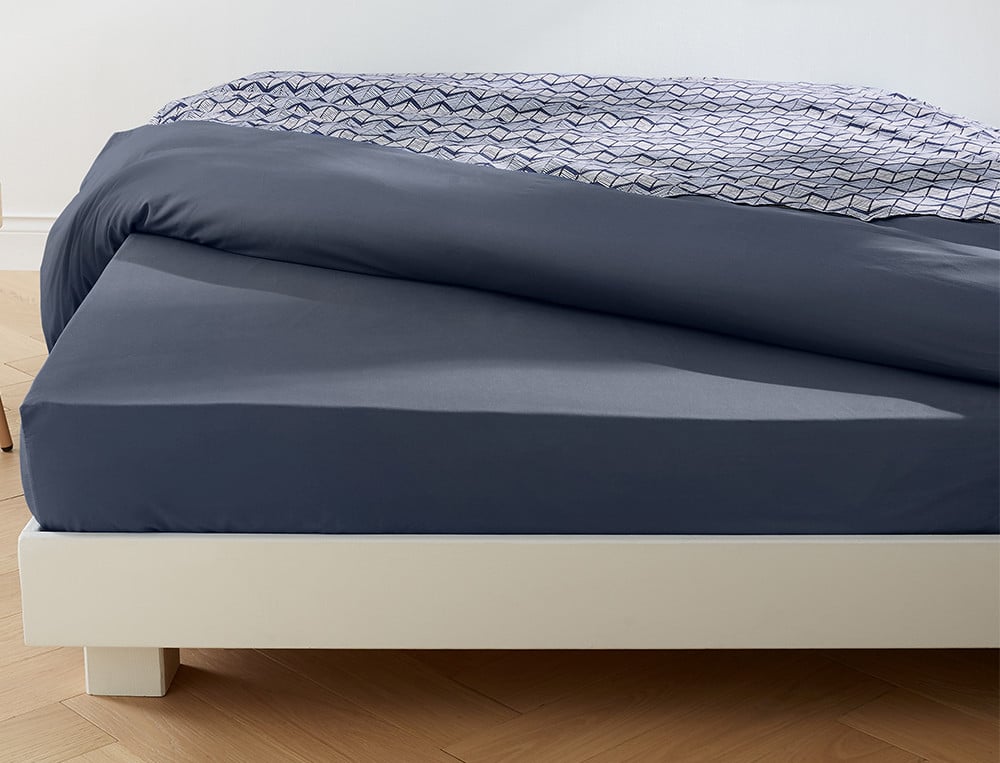 Linge de lit percale imprimé motifs géométriques et uni Bleu évasion